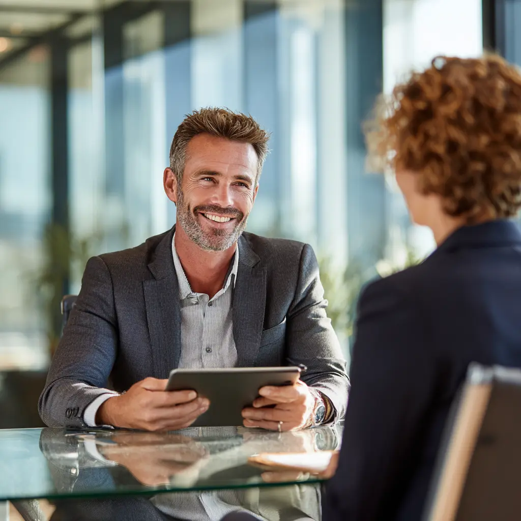 a man consulting with a client in a modern office setting